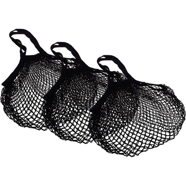 3pc Sachi Cotton String Bag 34x30cm Long Handle Shopping Carry/Storage Black