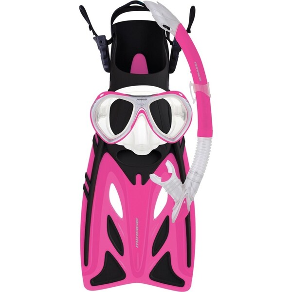 Mirage Junior Swimming Silicone Goggle Mask/Snorkel & Fin Set Small/Medium Pink