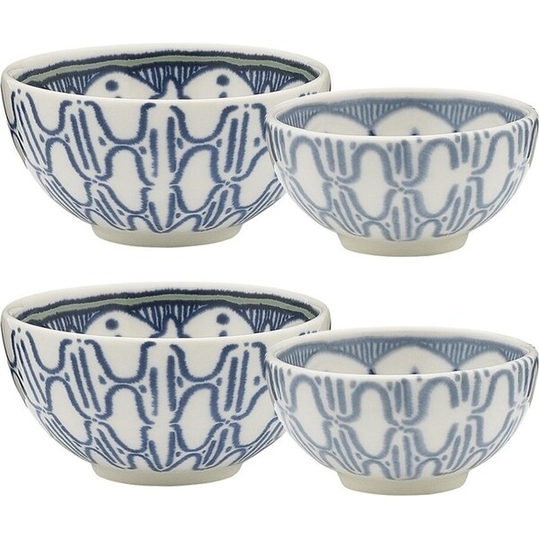 4pc Ecology Oasis Stoneware Sauce/Snack Dip Bowl Dish Container Set White/Blue