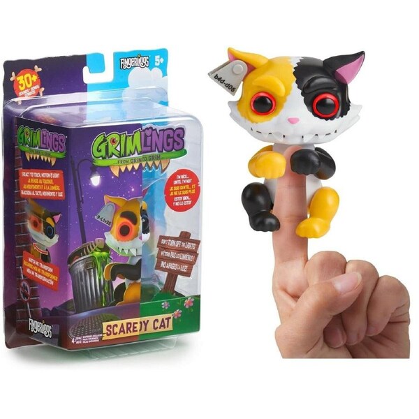 WowWee Fingerlings Kitten - Grimlings Scaredy Cat- Interactive Toy Pet