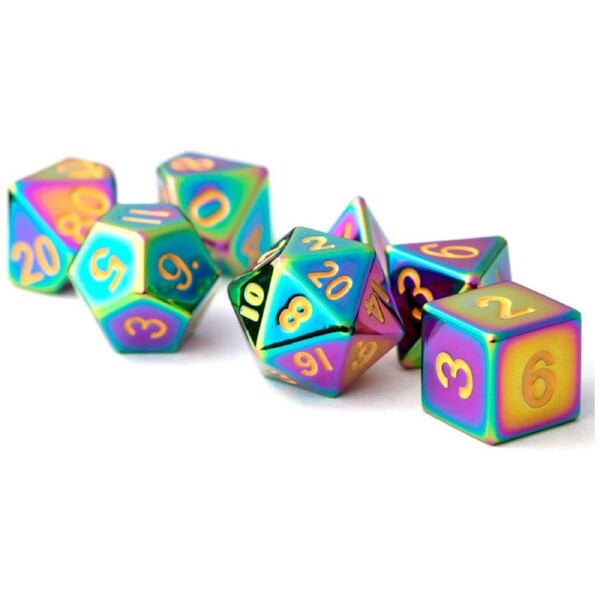 MDG Metal Polyhedral Dice Set - Torched Rainbow