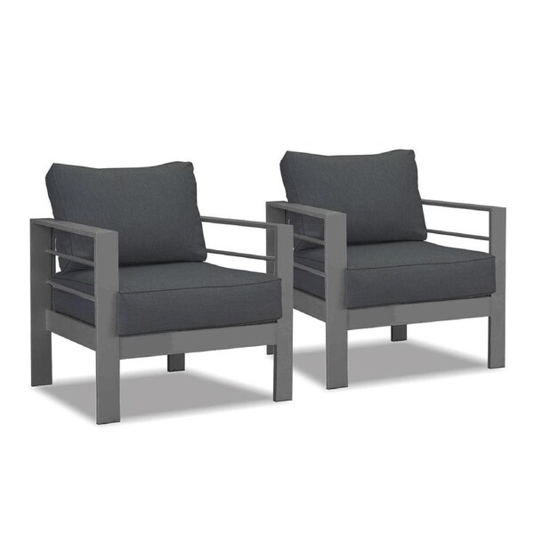 Paris Single Seater Charcoal Aluminium Outdoor Sofa Lounge with Arms - Dark Grey Cushion (Set of 2)