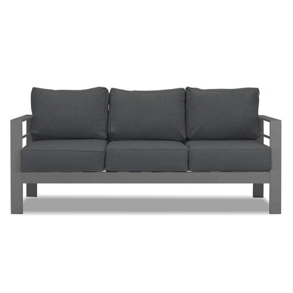 Paris 3 Seater Charcoal Aluminium Outdoor Sofa Lounge with Arms - Dark Grey Cushion