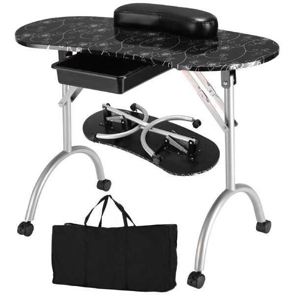 Costway Black Manicure Nail Table Portable Station Desk Spa Salon Equipment