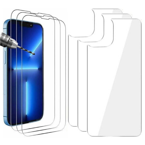 3 Pack Tempered Glass Screen Protector for Apple iPhone 14 Front and Soft Back