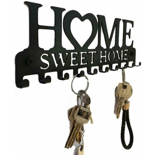 Wall Mounted Key Holder Storage Rack - 10 Hooks