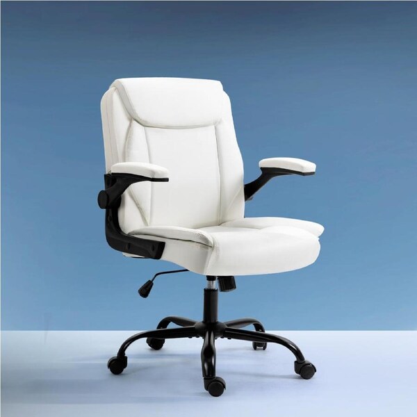 Artiss Executive Office Chair Computer Gaming Chairs PU Leather Mid Back White