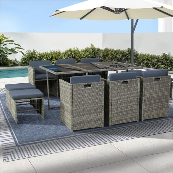 11 PCS Gardeon Outdoor Dining Set Patio Furniture - Grey