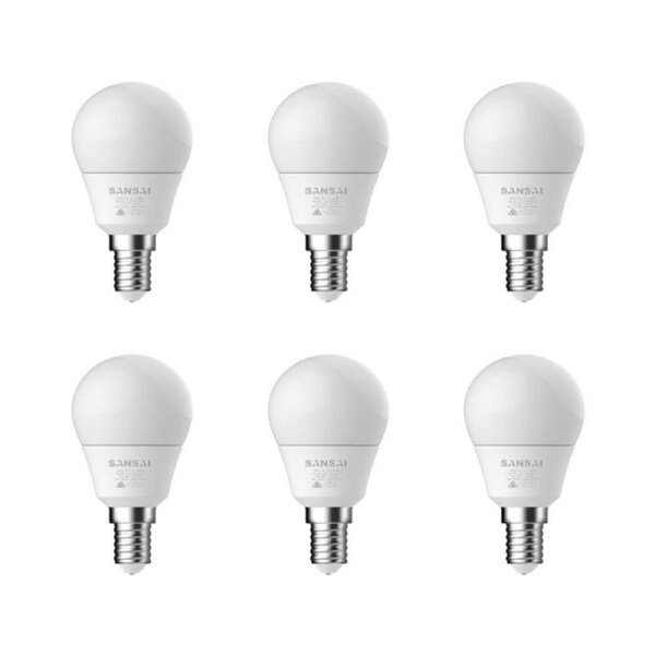 6x Sansai Home Fancy Round LED 425lm Light Bulb G45 5W E14 Cool White 6500K