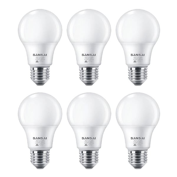 6x Sansai Home/Office LED 595lm Screw In Light Bulb A60 7W E27 Cool White 6500K
