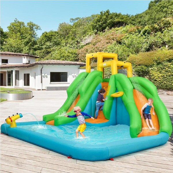 Costway Inflatable Water Park Bounce House w/Climbing Wall Two Slides and Splash Pool NO Blower