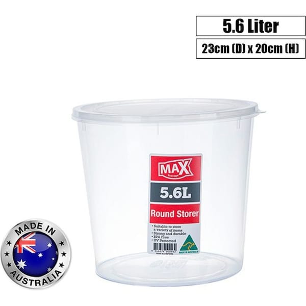 12 x MAX Round 5.5L Plastic Buckets Clear Bin Storer Box Storage Containers