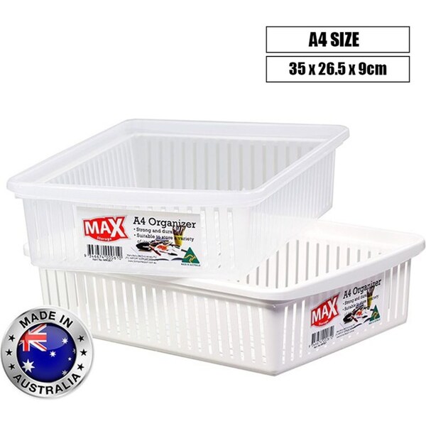 12 x A4 Plastic Organizer Baskets Paper Storage Office Document Bin Holder White