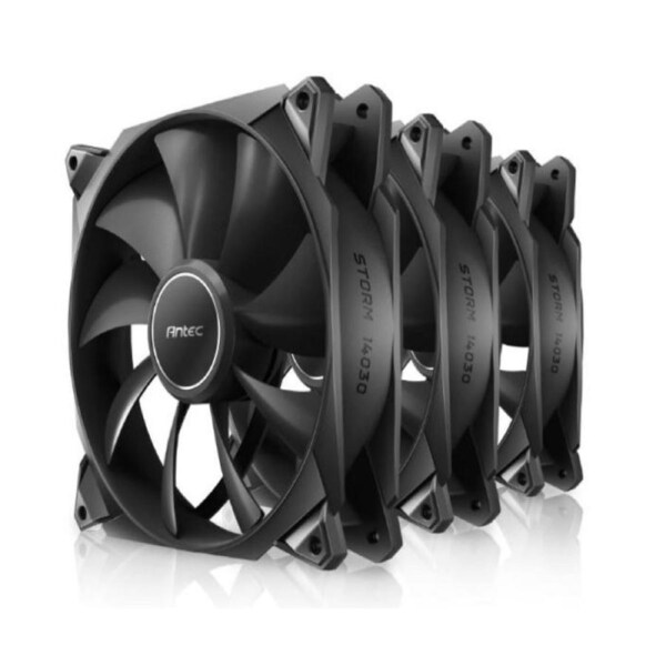 Antec Storm 120mm PWM FDB Fan 3 Pack, High Airflow 66.56 CFM, Air Pressure 2.7, Noise Level 25.8. Woven Cable, PMW Daisy Chain design, 3 Yrs Warranty