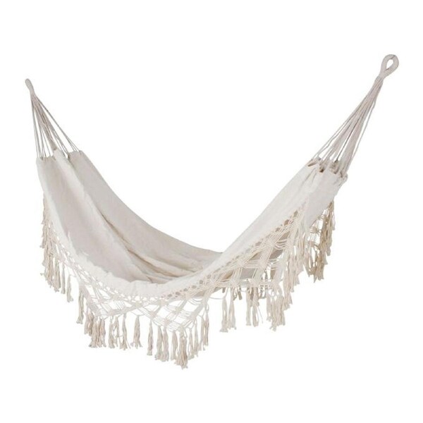 Maine & Crawford 2x1.4m Chill Macrame Style Canvas Hammock Outdoor Swing Beige