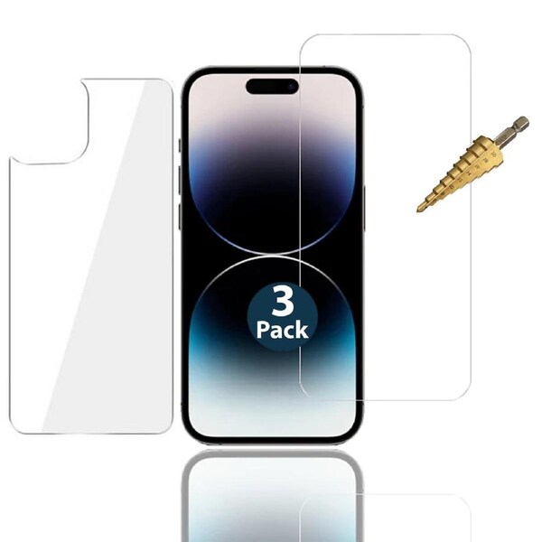 3Pk Tempered Glass Screen Protector for Apple iPhone 14 PRO Front and Soft Back