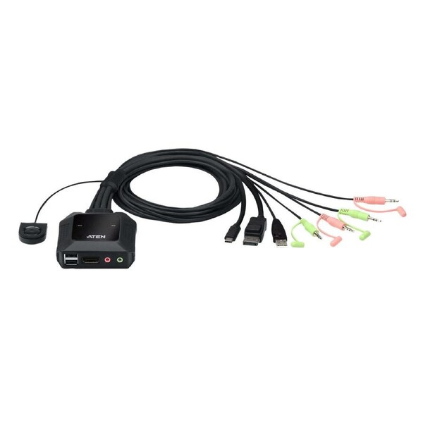 Aten 2-Port USB-C DisplayPort Hybrid Cable KVM Switch