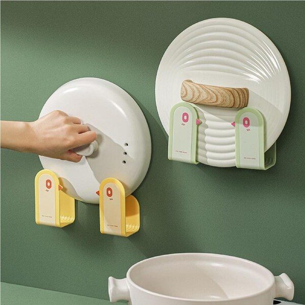2 Set Pot Cover Rack Chopping Board Rack Punch Free Kitchen Wall Mounted Shelf