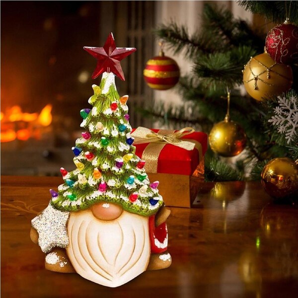 2 Pcs Christmas Decoration Ceramic Gnome Xmas Tree Figurines Statue Ornaments