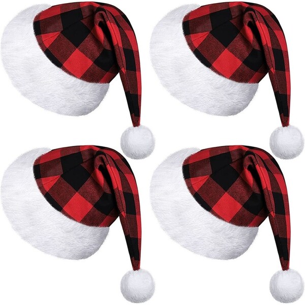 4 Pack Christmas Santa Hats Christmas Plaid Santa Hat
