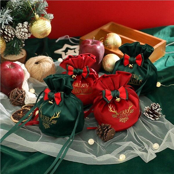 8PCS Christmas Gift Bag Christmas Apple Storage Bag Christmas Eve Candy Bag