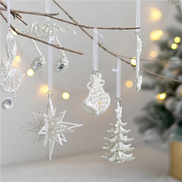 6Pcs Christmas Glitter Pendant Christmas Tree Pendant Christmas Decorations