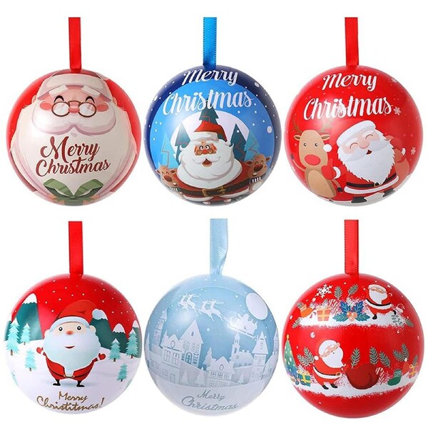 12Pcs Christmas Candy Jar Hanging Decorations Christmas Tinplate Candy Ball Boxes