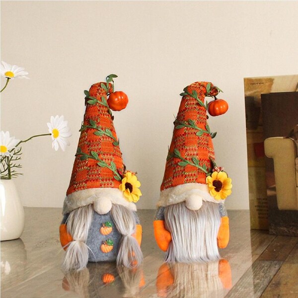2Pcs Christmas Cute Sunflower Doll Decor Fall Gnome with Pumpkin