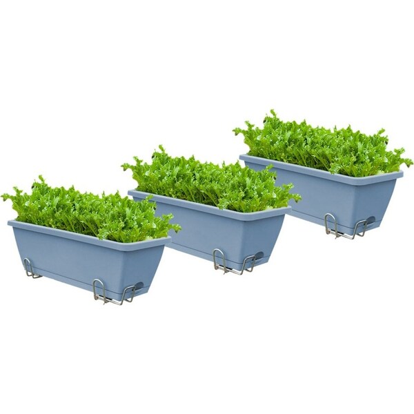 SOGA 49.5cm Blue Rectangular Planter Vegetable Herb Flower Outdoor Plastic Box with Holder Balcony Garden Decor Set of 3