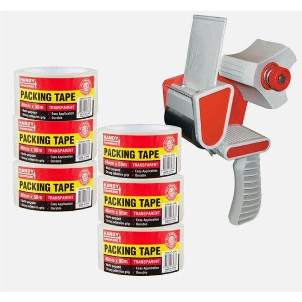Ozoffer 6x Packaging Tape Clear 48mm x 50m + Tape Dispenser Premium Quality AU