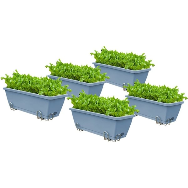 SOGA 49.5cm Blue Rectangular Planter Vegetable Herb Flower Outdoor Plastic Box with Holder Balcony Garden Decor Set of 5