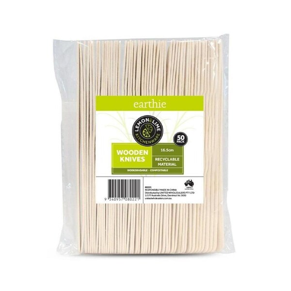 200x Eco Wooden Knives Compostable Disposable Party Cutlery Cake Steak BBQ Meat