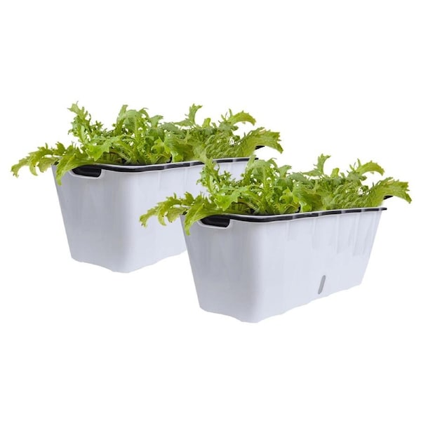SOGA 2-Pack Large White Rectangular Plastic Flowerpot for Outdoor Garden