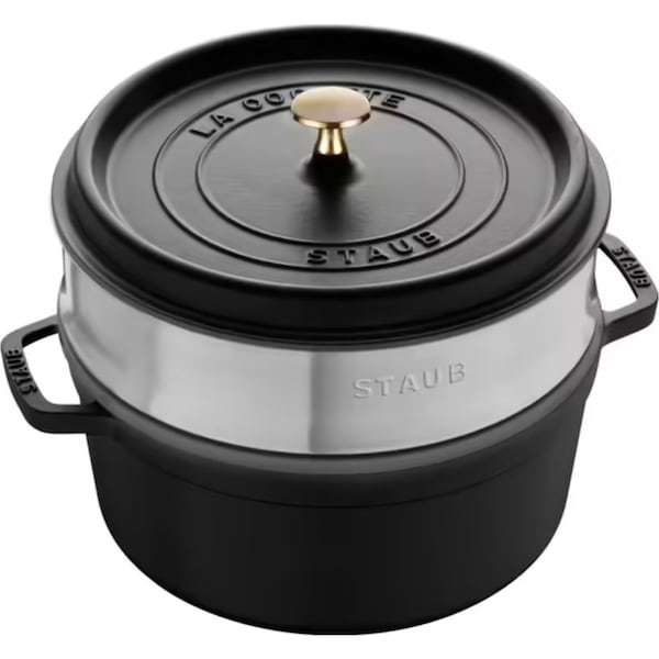 Staub Round Cast Iron Cocotte with Steamer 26cm - Black