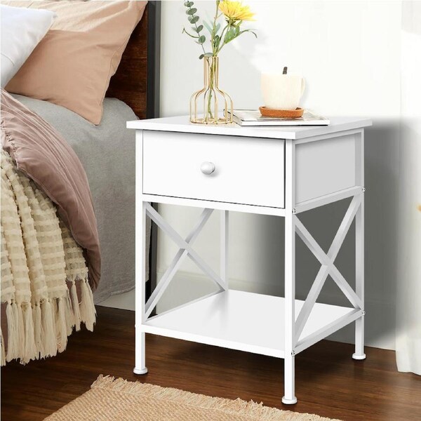 ALFORDSON Bedside Table Retro Wooden Nightstand Vintage Storage Side Cabinet Coye - 1 Drawer(White)