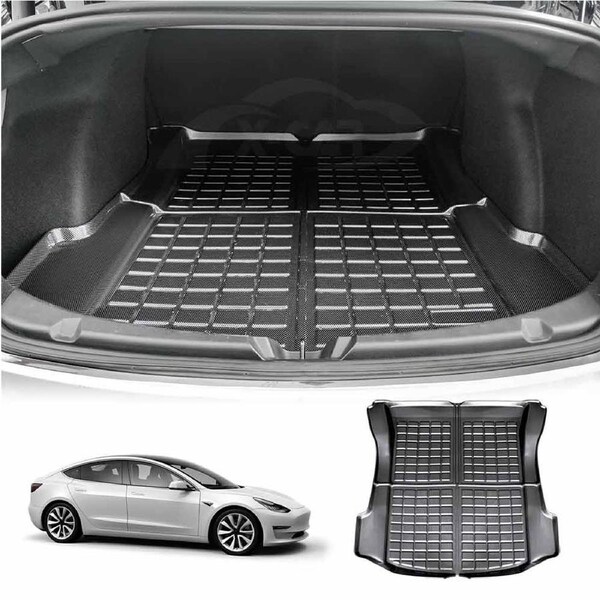 Carbon Fiber Texture Boot Liner for Tesla Model 3 2017-2022 Heavy Duty Rear Cargo Trunk Cover Mat Luggage Tray