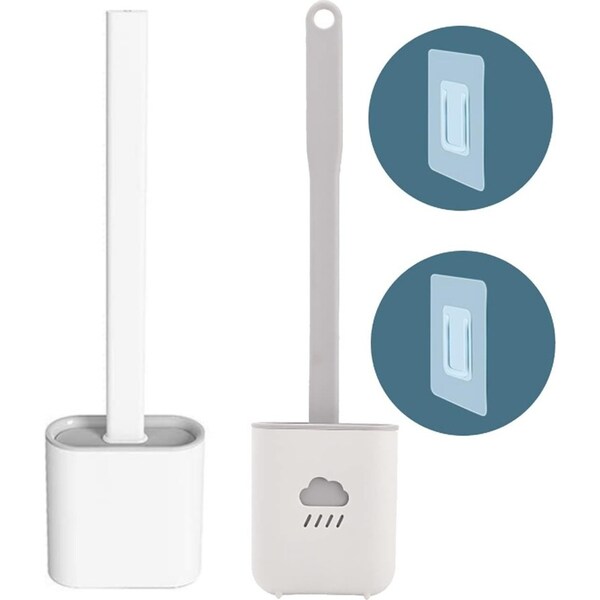Ozoffer 2x Silicone Toilet Brush Wall Mounted Flexible Soft Bristle w/ Holder Bathroom Set