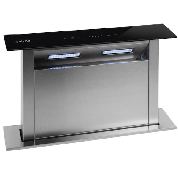 Linarie Marseille 60cm Downdraft Extractor Range Hood in Black Glass and Stainless Steel RAHP6X