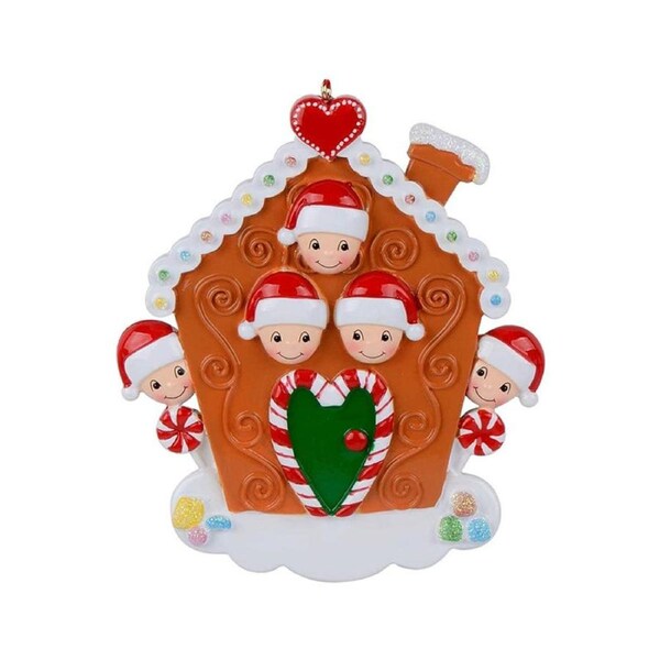 Catzon Christmas Hanging Ornaments Personalized Gingerbread House Family of 5
