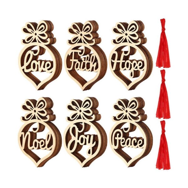 Catzon 18 Pcs Christmas Wooden Letter Hanging Ornament for Xmas Tree Decor
