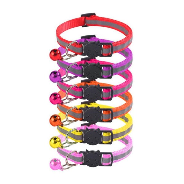 Catzon 6Pcs Breakaway Cat Collar with Bell Stripe Reflective Collars A