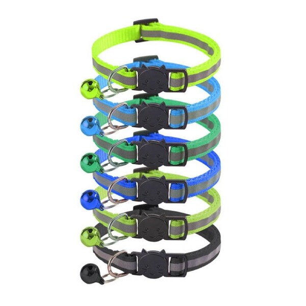 Catzon 6Pcs Breakaway Cat Collar with Bell Stripe Reflective Collars-B