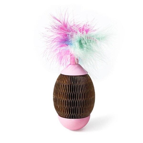 Catzon Cardboard Scratching Ball Catnip Pet Cat Toys-Pink Feather