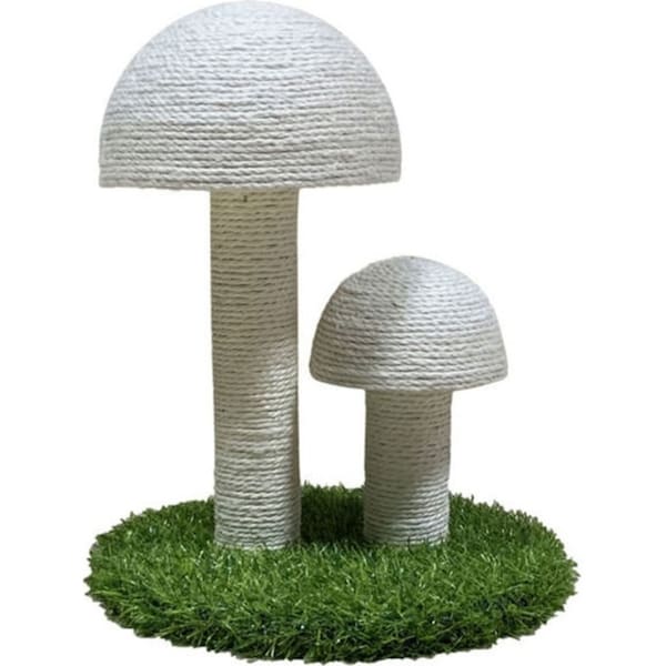 Catzon Cat Scratching Post Mushroom Natural Durable Sisal Board Scratcher-White