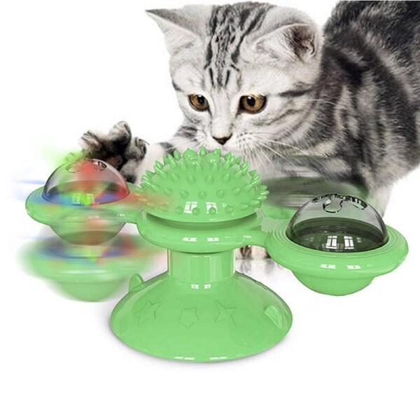 Catzon Windmill Massage Cat Toys with Catnip Ball Bell For Indoor-Green