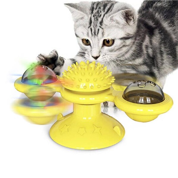 Catzon Windmill Massage Cat Toys with Catnip Ball Bell For Indoor-Yellow