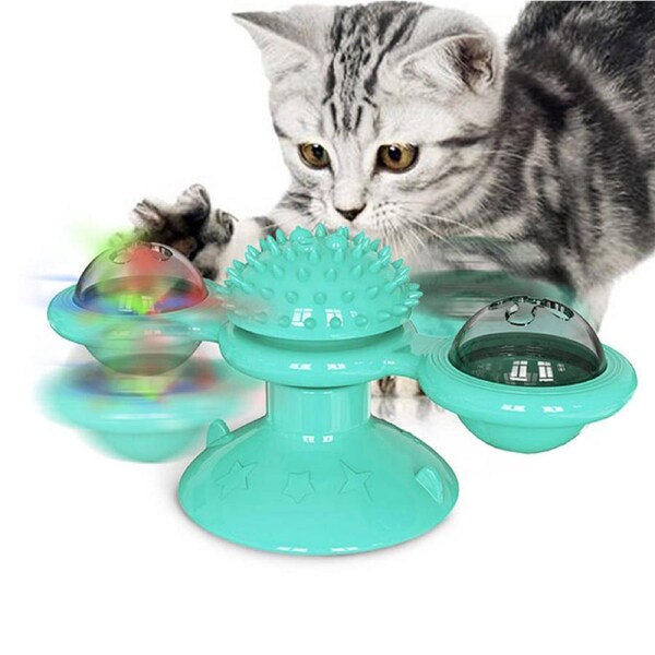 Catzon Windmill Massage Cat Toys with Catnip Ball Bell For Indoor-LakeBlue