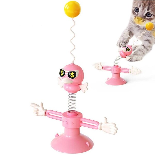 Catzon Cats Springs Toys Teaser Stick Balls Suction Cup Interactive Pet Supplies-Pink