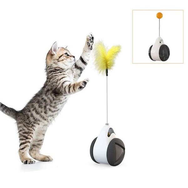 Catzon Cat Balance Swing Car Toy with Catnip Ball Feather Stick Interactive Pet Toys-Black