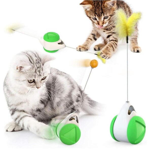 Catzon Cat Balance Swing Car Toy with Catnip Ball Feather Stick Interactive Pet Toys-Green